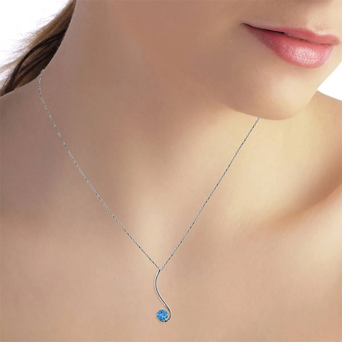 0.55 Carat 14K Solid White Gold Hope Springs Blue Topaz Necklace