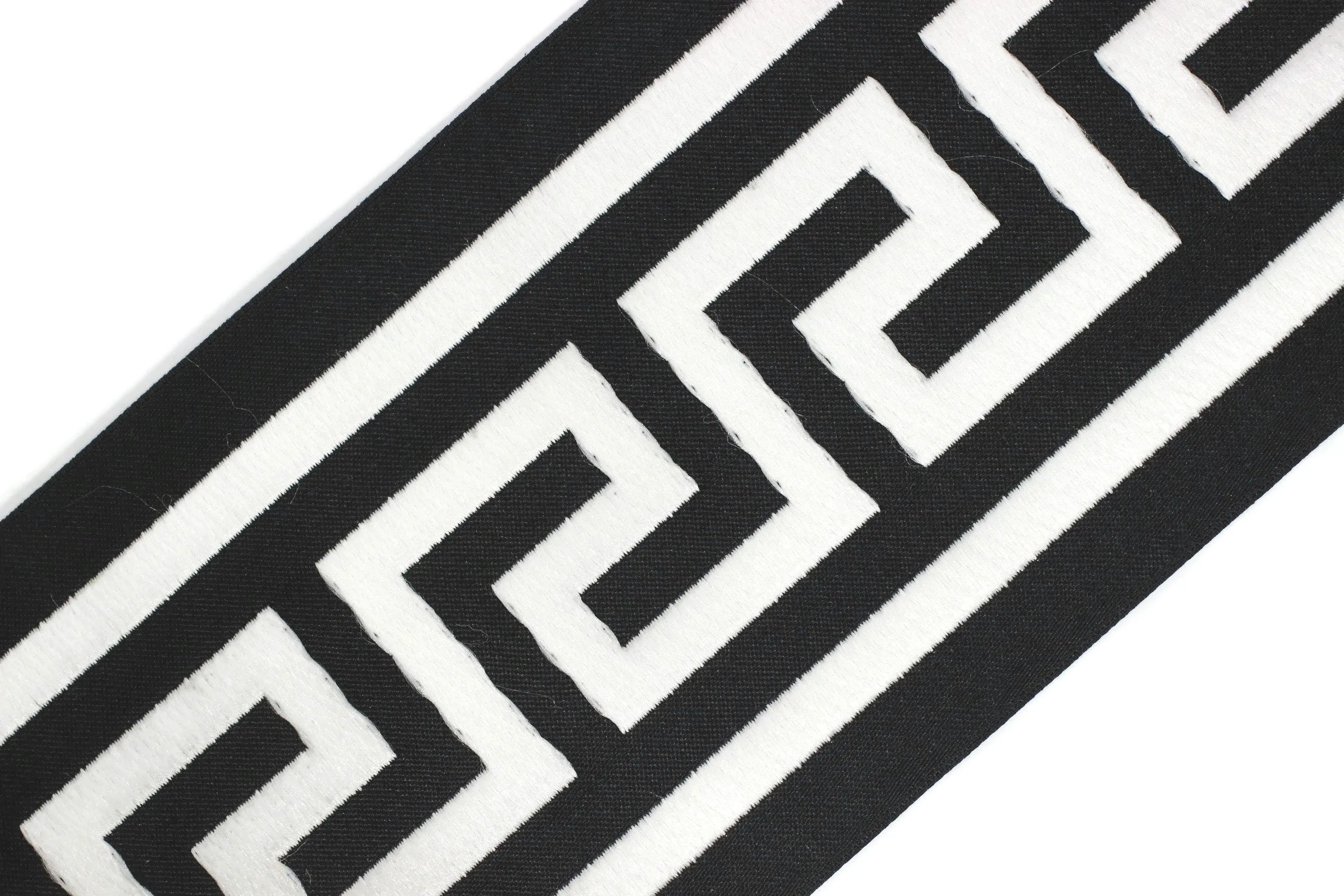 100mm Black&White Greek Key Ribbons (3.93 inch), Meander Jacquard Trim, Drapery Trim Tape, Curtain Making Drapery Banding 197 V9