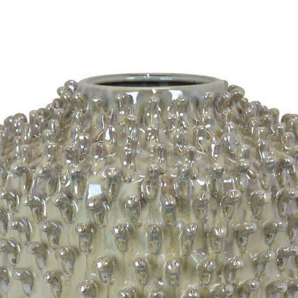 12 Inch Accent Vase, Modern Studded Accents, Distressed Gray Ceramic Finish By Casagear Home