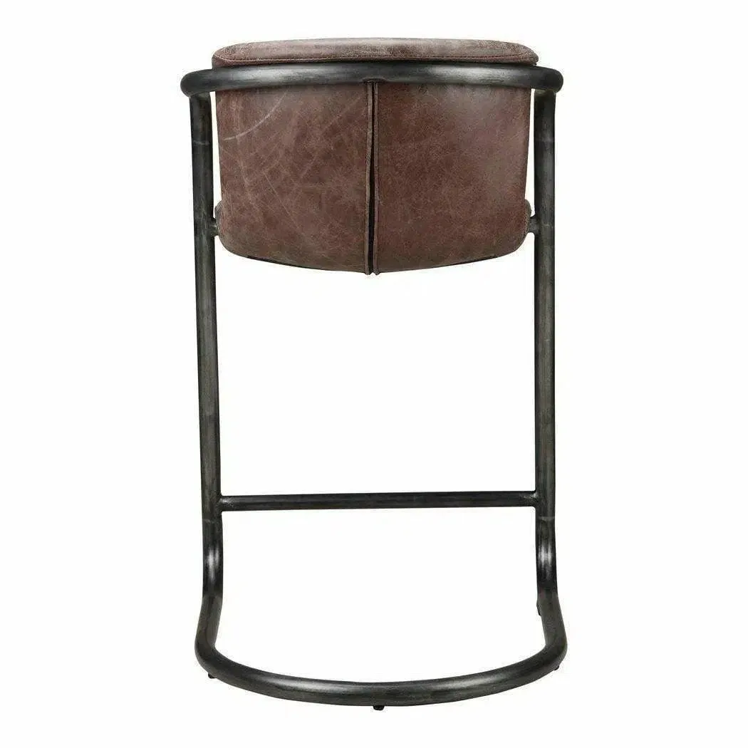 22 Inch Counter Stool Brown Leather (Set of 2) Industrial