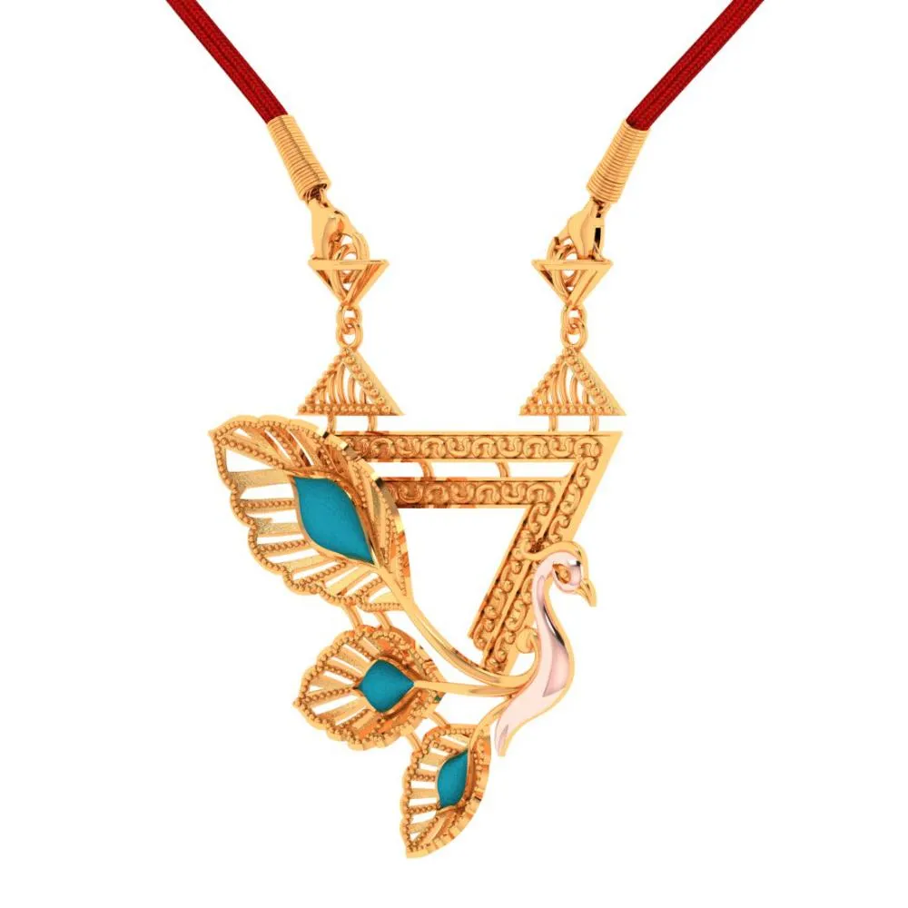 22k Gold Blue Colour Cantered Leafy Swan Necklace