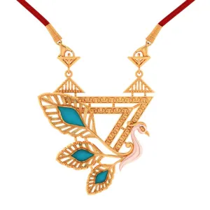 22k Gold Blue Colour Cantered Leafy Swan Necklace