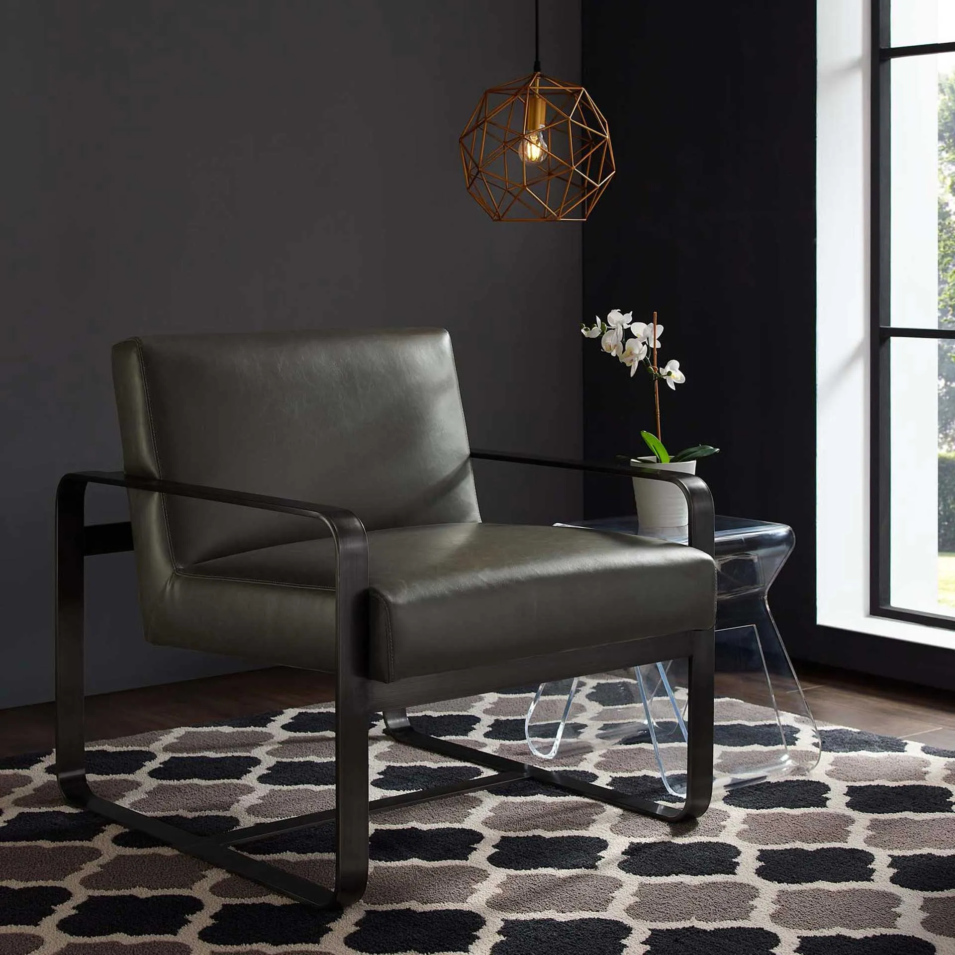 Abdiel Leather Armchair Gray