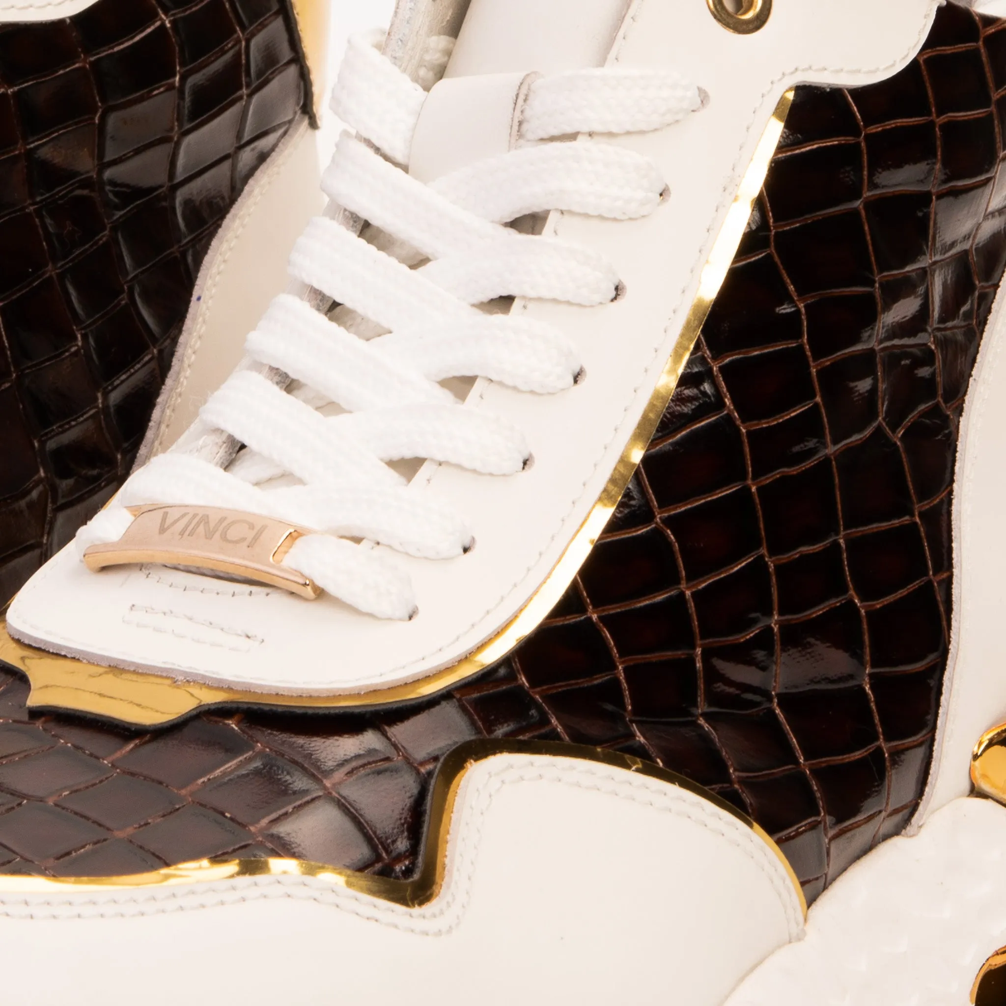 Bellagio White & Gold Leather High-Top Men Sneaker