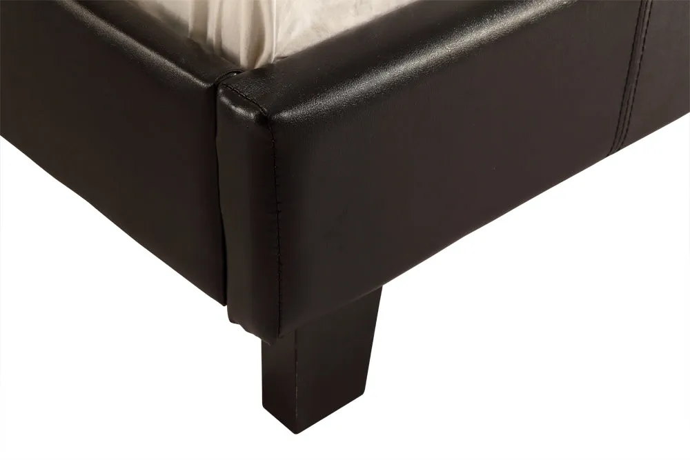 Black PU Leather Single Bed Frame, Padded Headboard