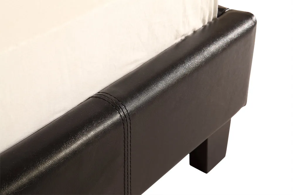 Black PU Leather Single Bed Frame, Padded Headboard