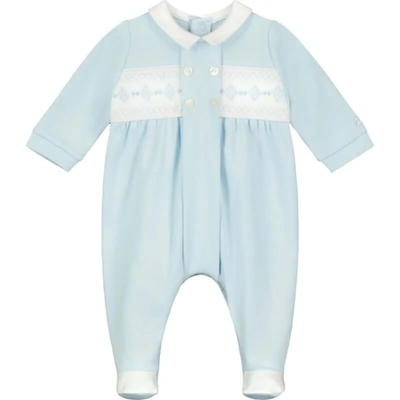 Boys Blue Cotton Gathered Babygrow