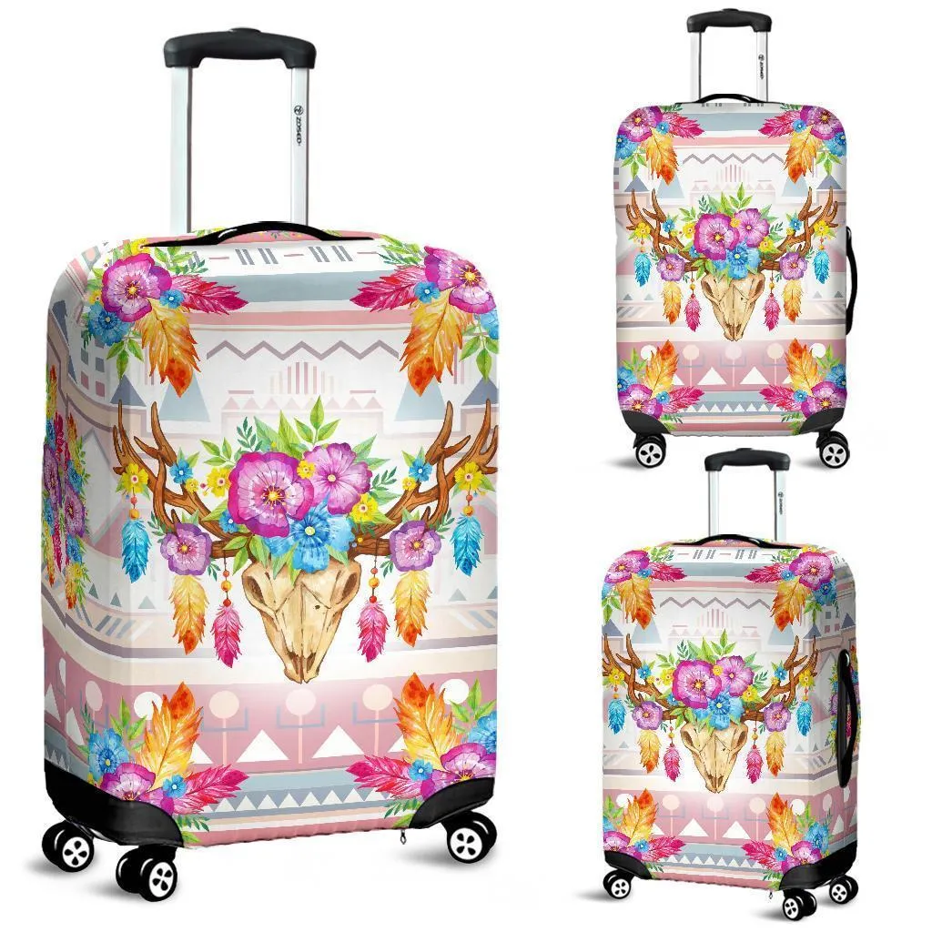 Colorful Flowers with Dear Head Luggage Cover