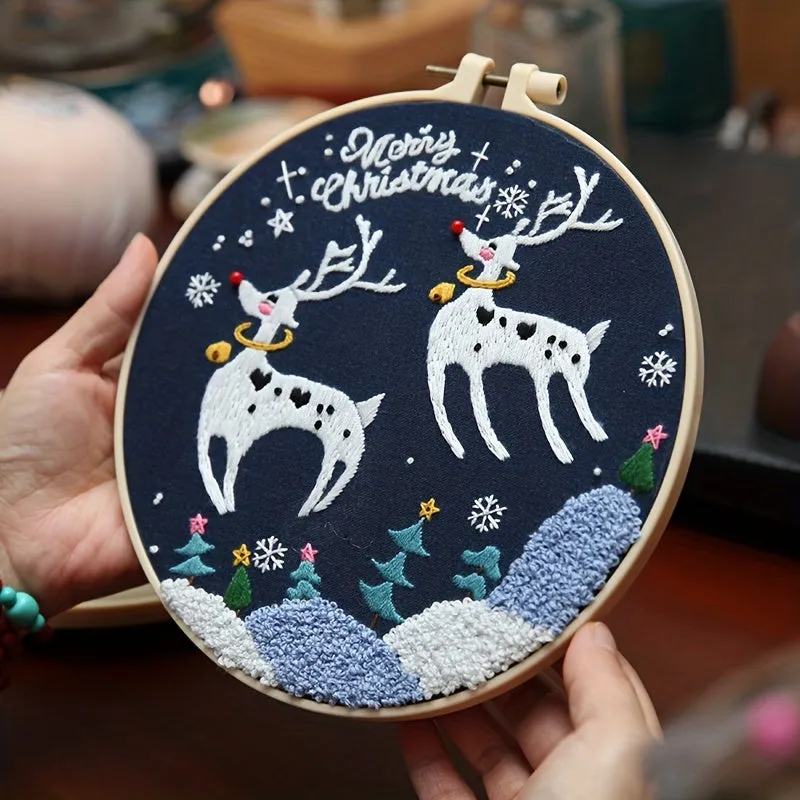 Complete 3D Embroidery Kit with Christmas Patterns and Hoop