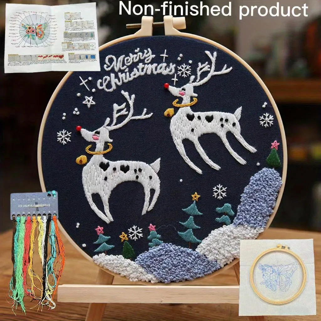 Complete 3D Embroidery Kit with Christmas Patterns and Hoop