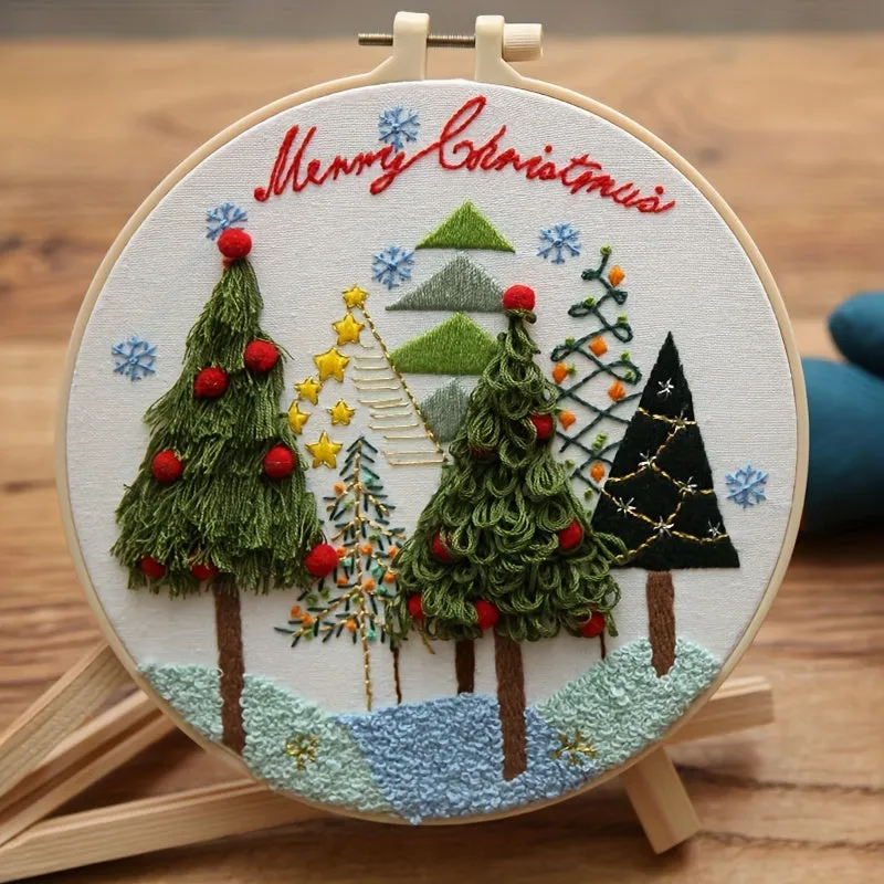 Complete 3D Embroidery Kit with Christmas Patterns and Hoop