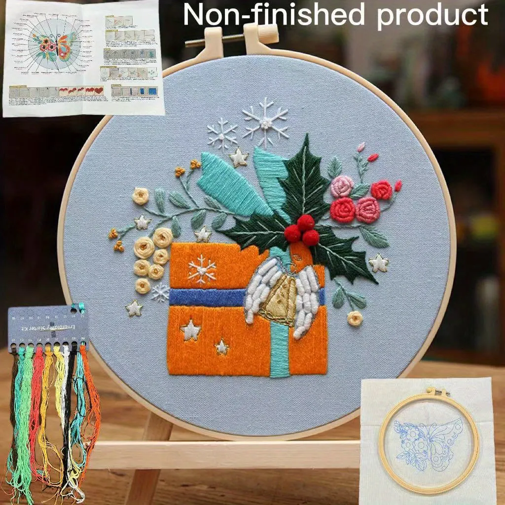 Complete 3D Embroidery Kit with Christmas Patterns and Hoop