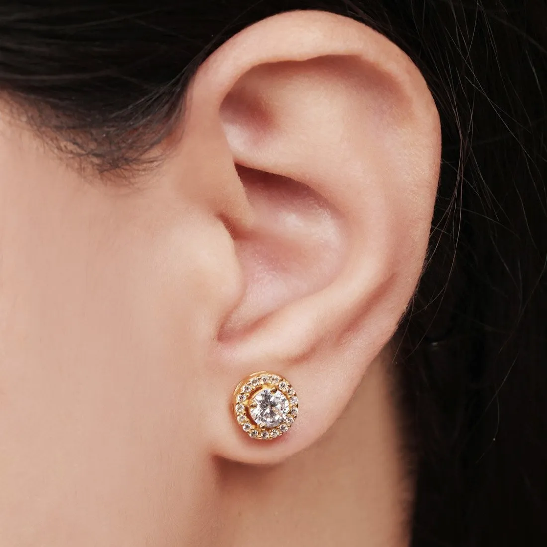 CZ studded Gold Plated Silver Earring