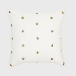 Embroidered star pillow, cream cotton velvet