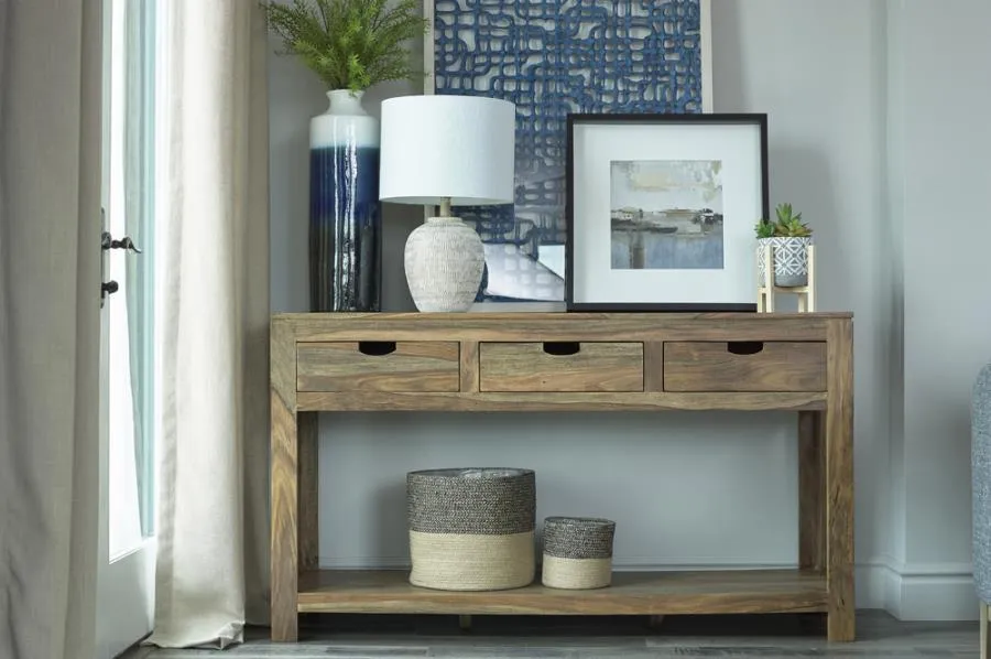 Esther - 3-Drawer Wood Console Table - Natural Sheesham