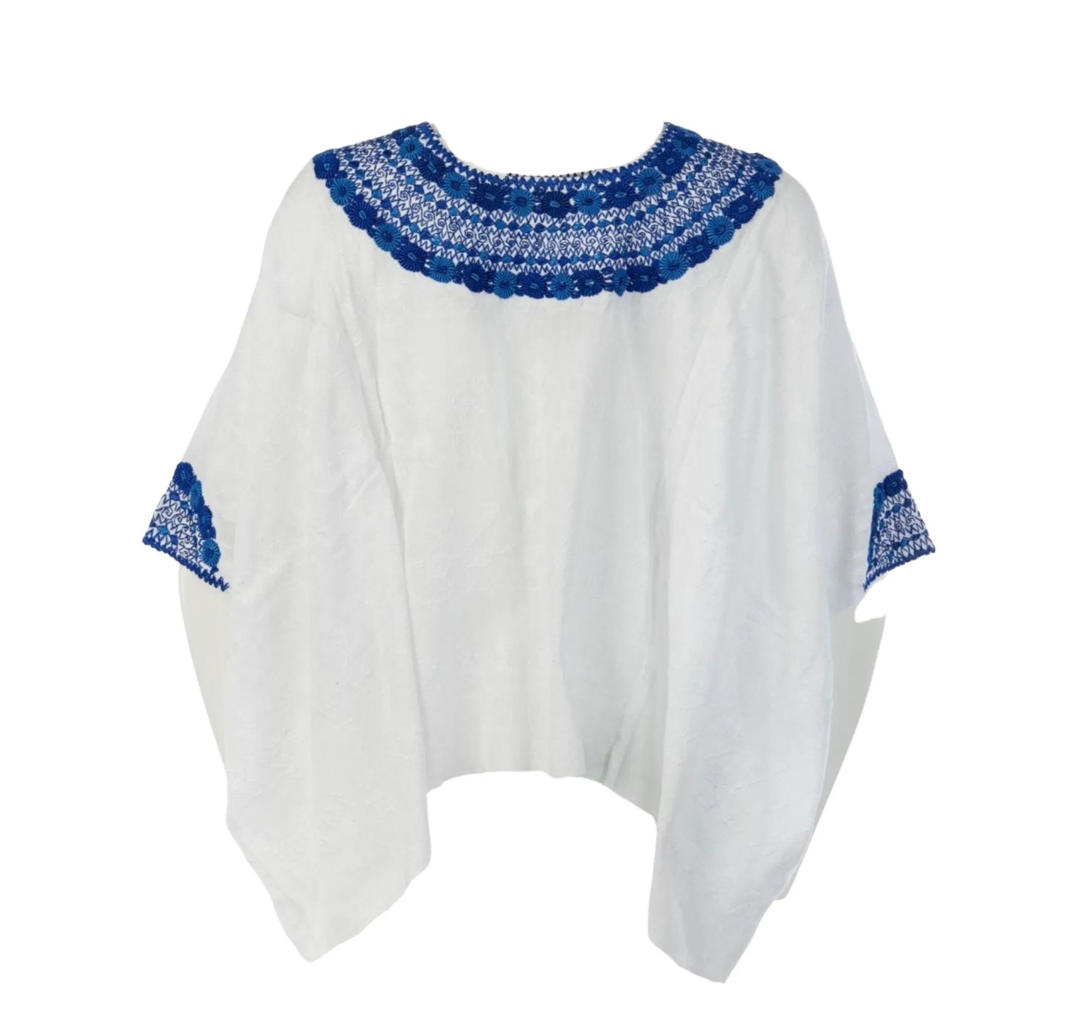 Evelyn Embroidered Guatemalan Top - White, Blue