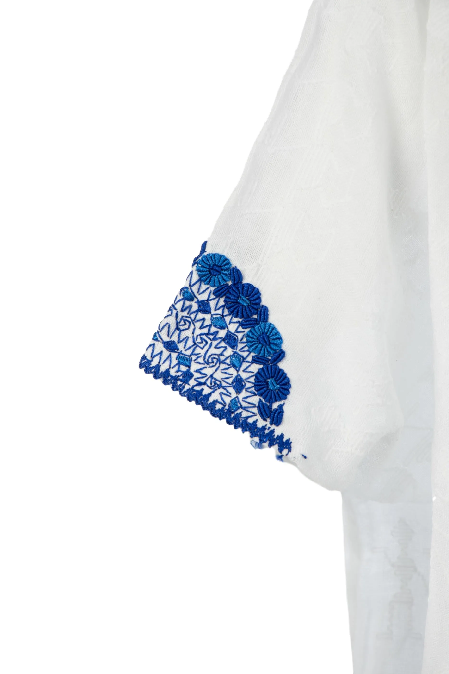 Evelyn Embroidered Guatemalan Top - White, Blue