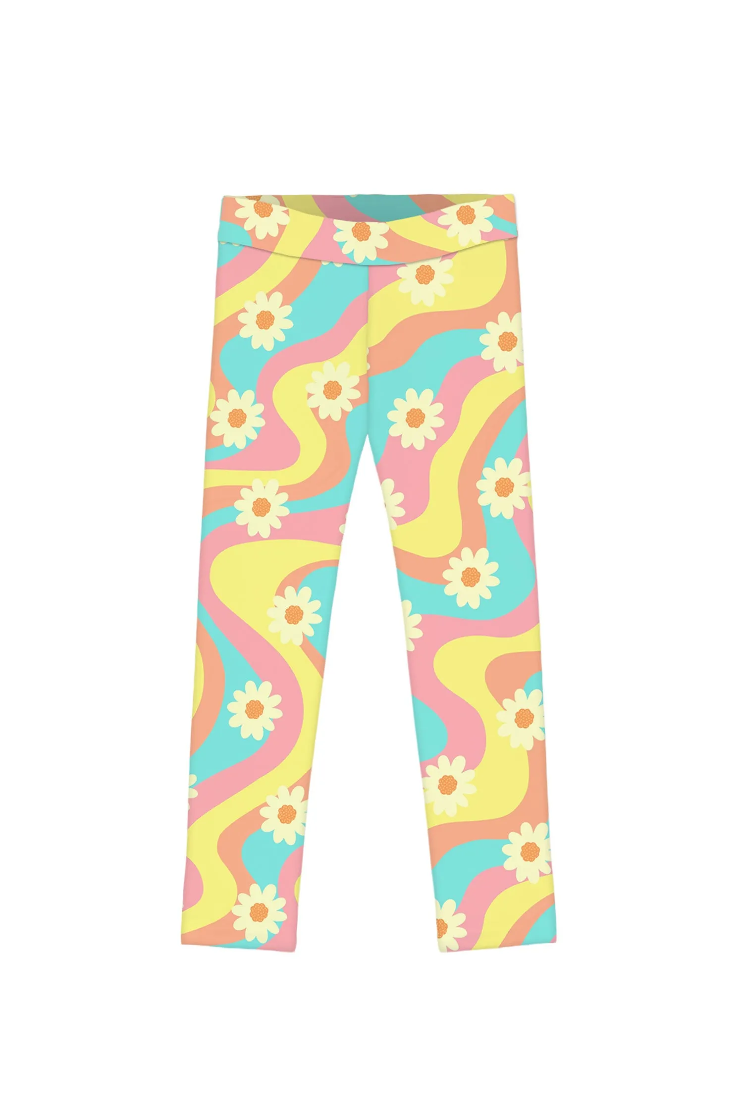 Festival Girl Lucy Yellow Floral Print Summer Sporty Leggings - Girls