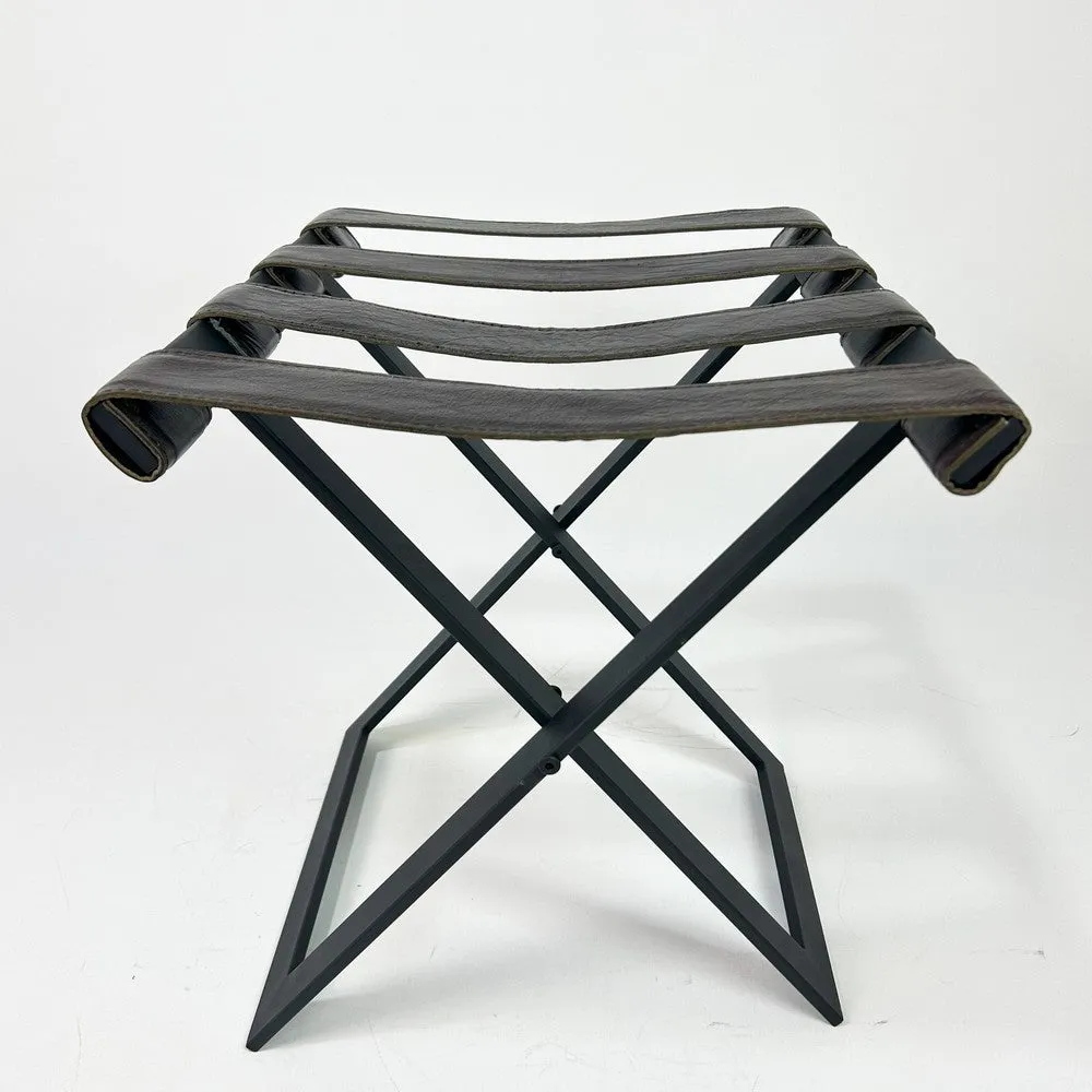 Foldable Metal Luggage Rack with Genuie Leather