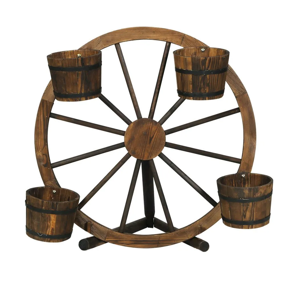 Garden Decor Plant Stand Outdoor Ornament Wooden Wagon Wheel 80cm