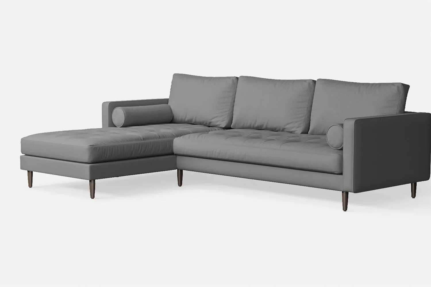 Gela 3 Seater Left Hand Facing Chaise Lounge Corner Sofa Grey Leather