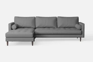 Gela 3 Seater Left Hand Facing Chaise Lounge Corner Sofa Grey Leather