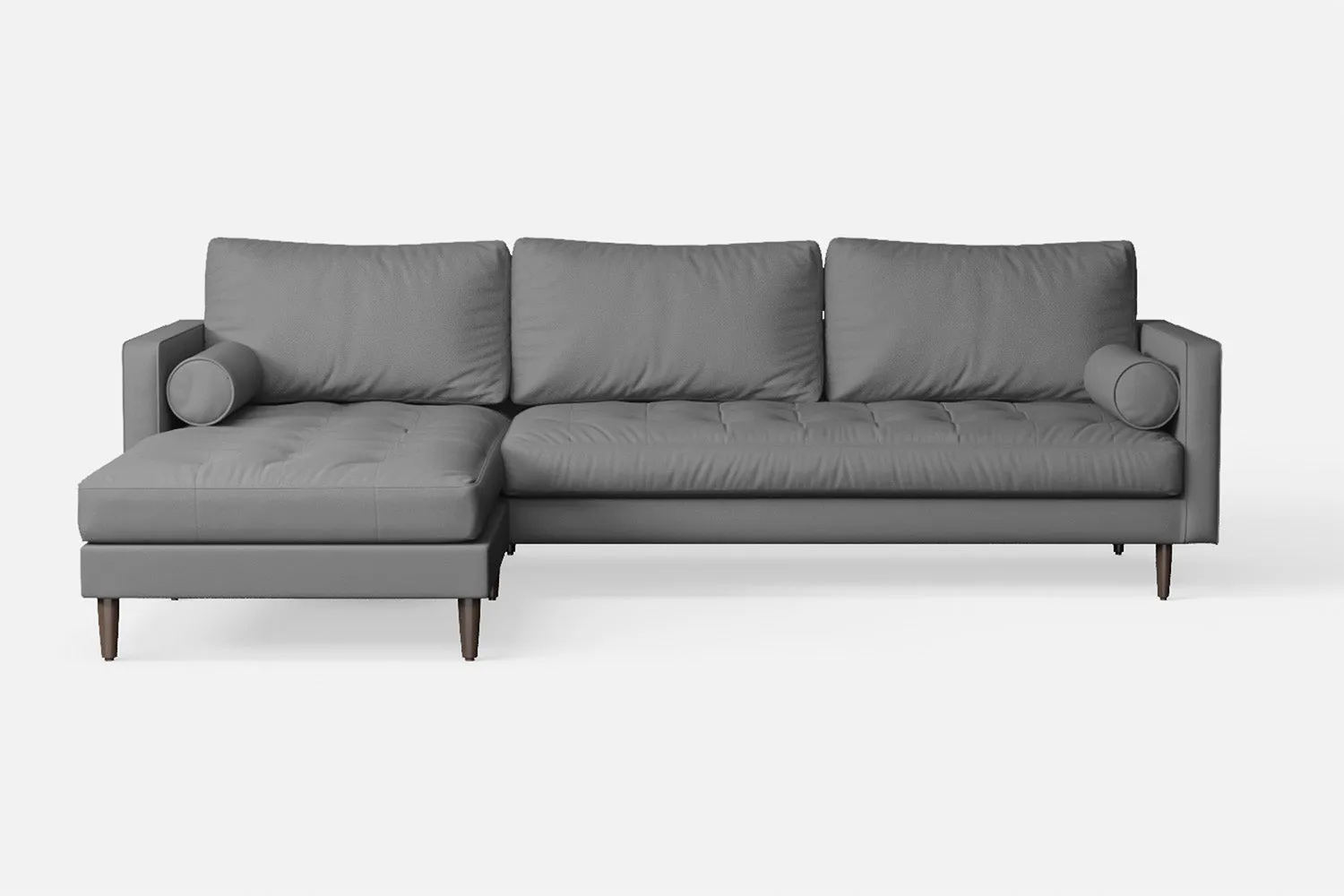 Gela 3 Seater Left Hand Facing Chaise Lounge Corner Sofa Grey Leather