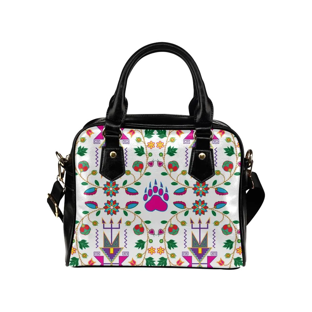 Geometric Floral Fall-White Shoulder Handbag