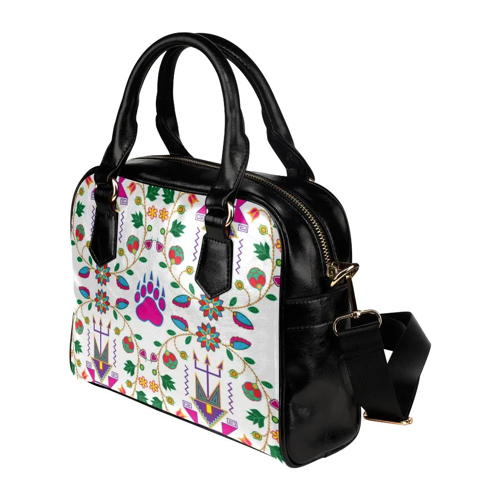 Geometric Floral Fall-White Shoulder Handbag