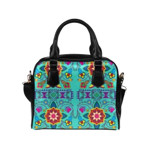 Geometric Floral Winter-Sky Shoulder Handbag