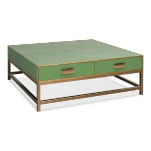 Gideon Wood and Shagreen Leather Green Square Coffee Table