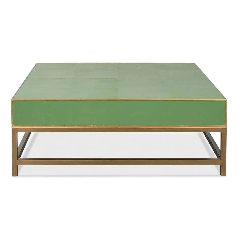 Gideon Wood and Shagreen Leather Green Square Coffee Table