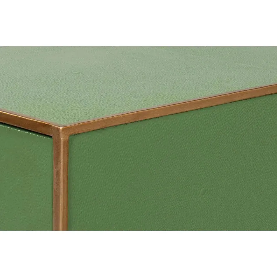 Gideon Wood and Shagreen Leather Green Square Coffee Table