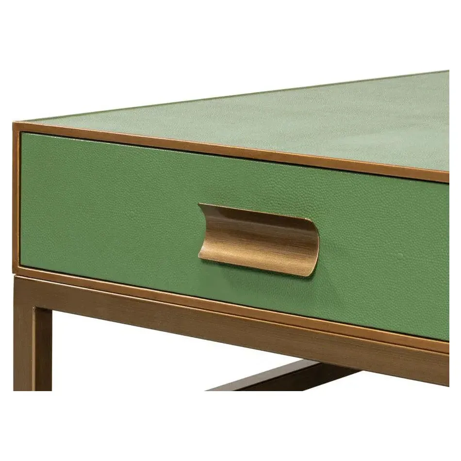 Gideon Wood and Shagreen Leather Green Square Coffee Table