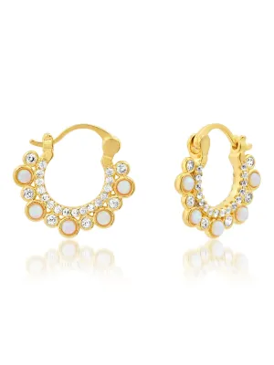 Gold-White Opal and Clear Huggie Earring