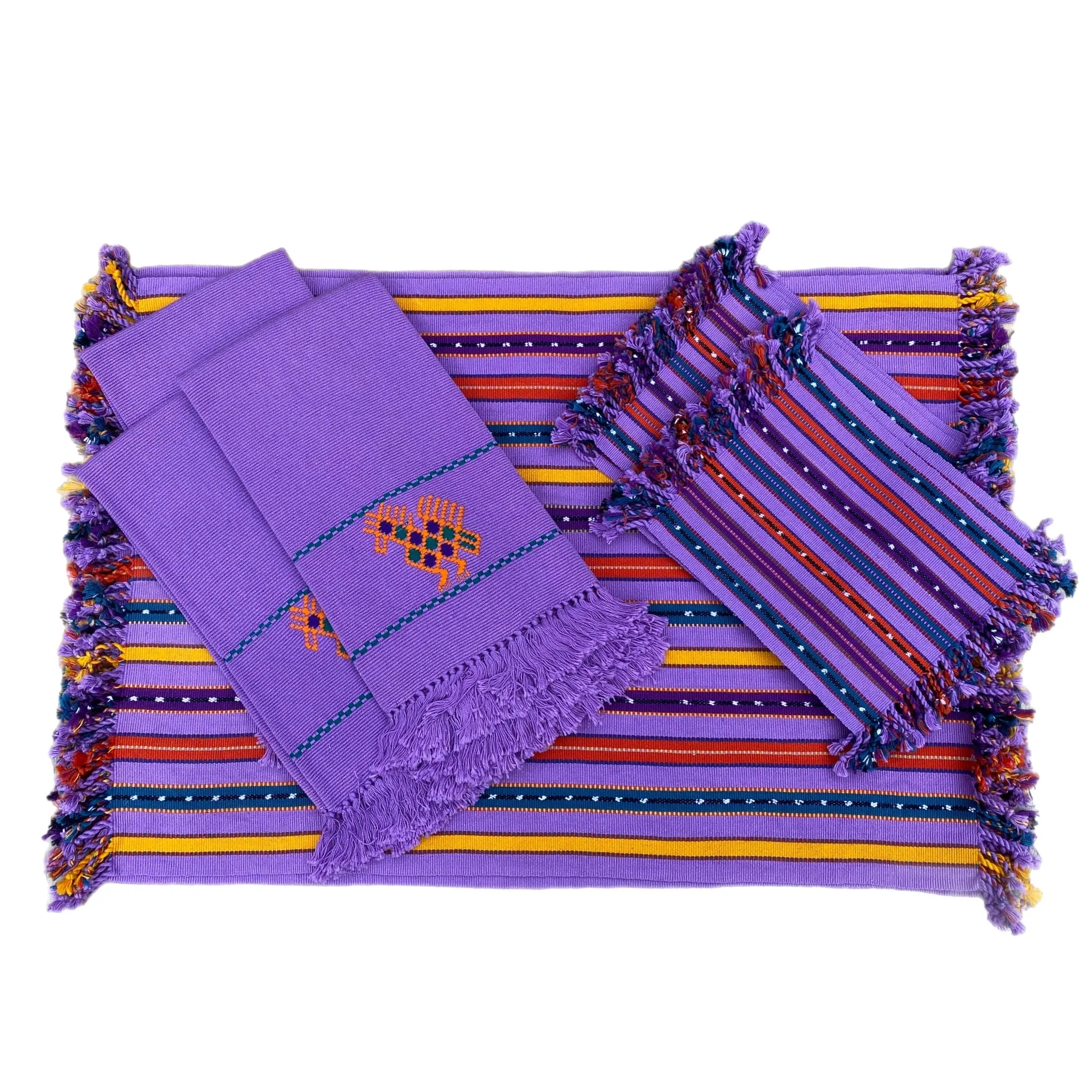 Guest Napkins from Guatemala - Purple, Orange, Green