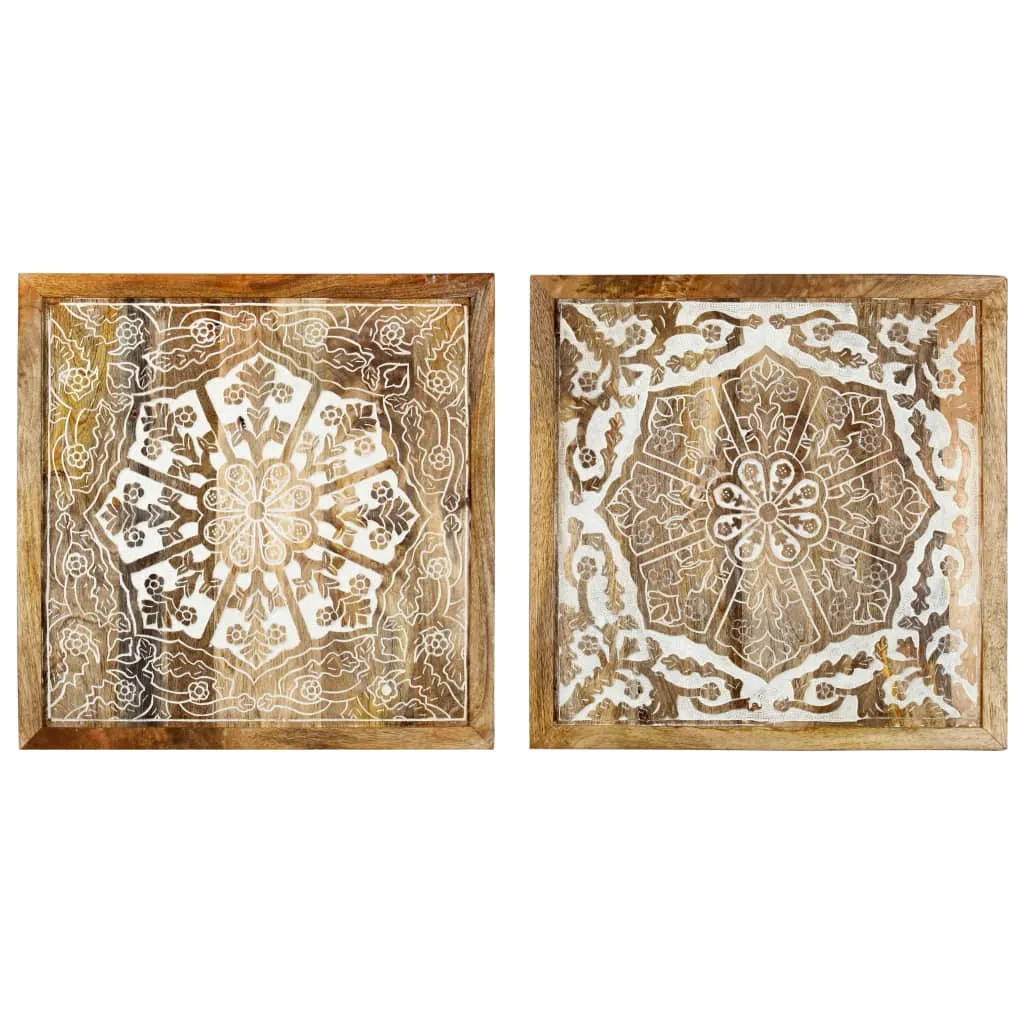 Hand-Carved Wall Panels 2 pcs Solid Mango Wood 60x60x2.5 cm