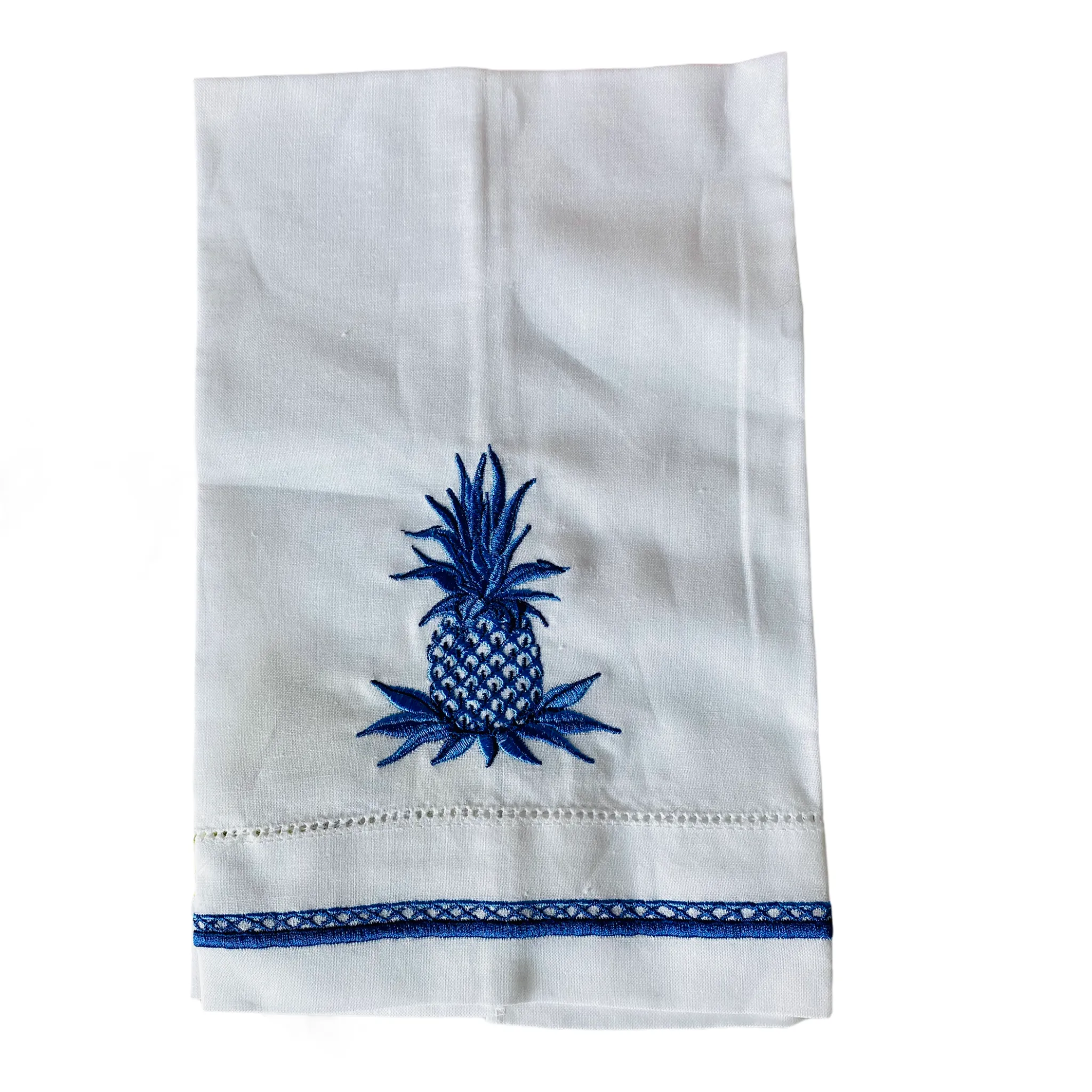 Hand Towel, Blue and White,  Pineapple Motif, Polished Cotton