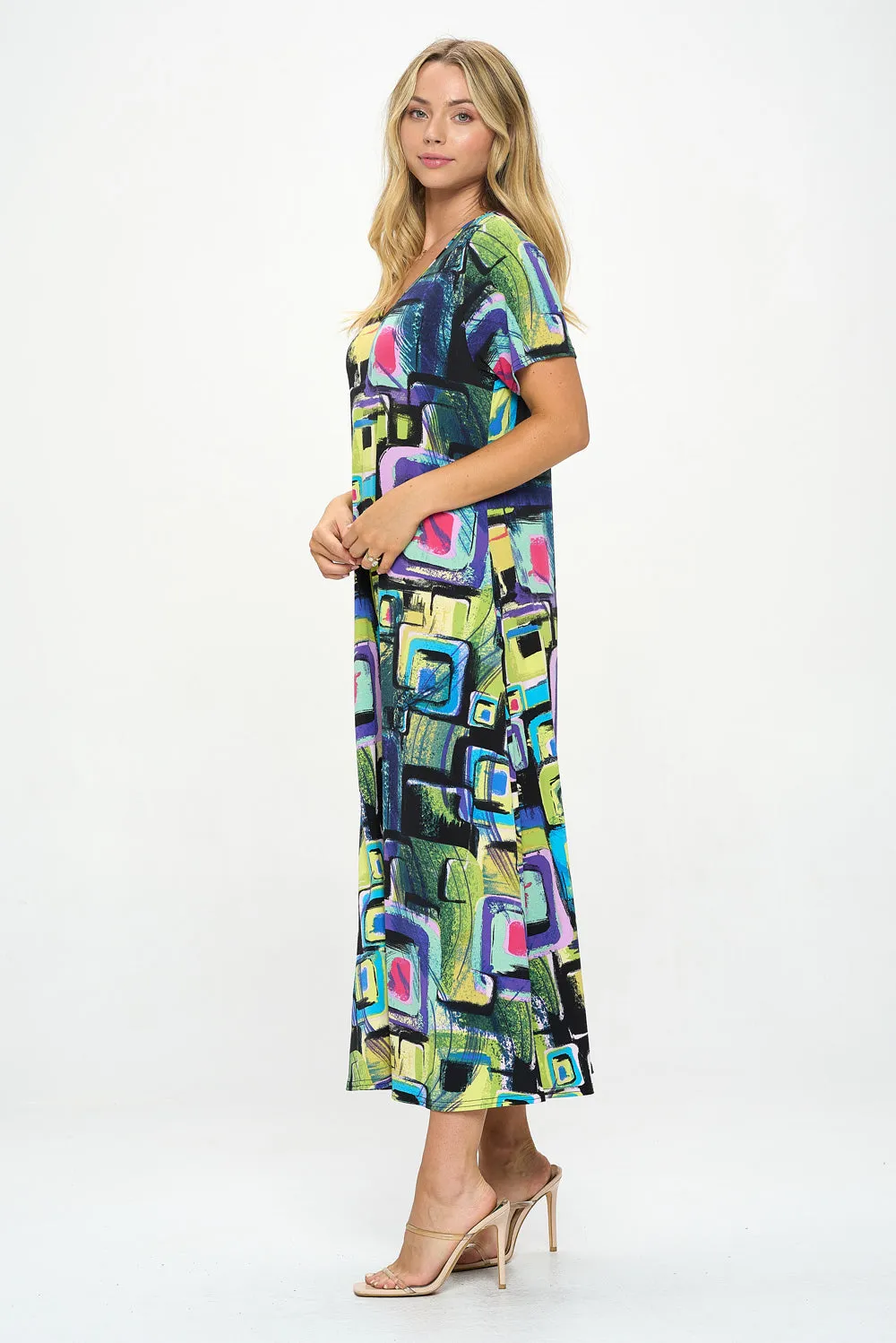 HIT V-Neck Long Dress W/Pocket-7085HT-SRP1-K-W400