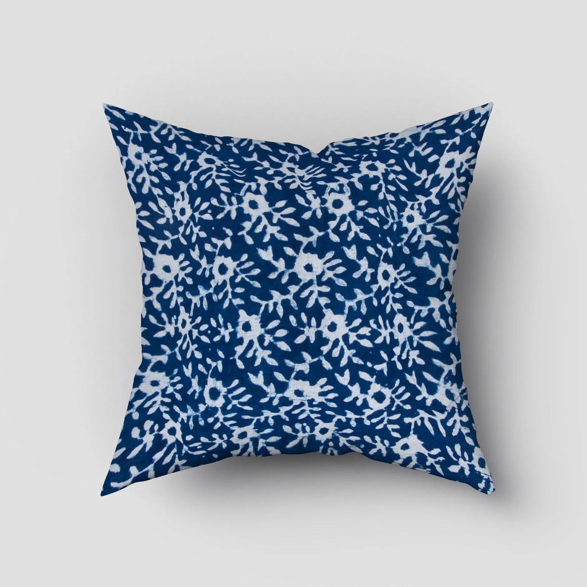 Indigo Blue Floral Printed Pure Cotton Cushion Covers