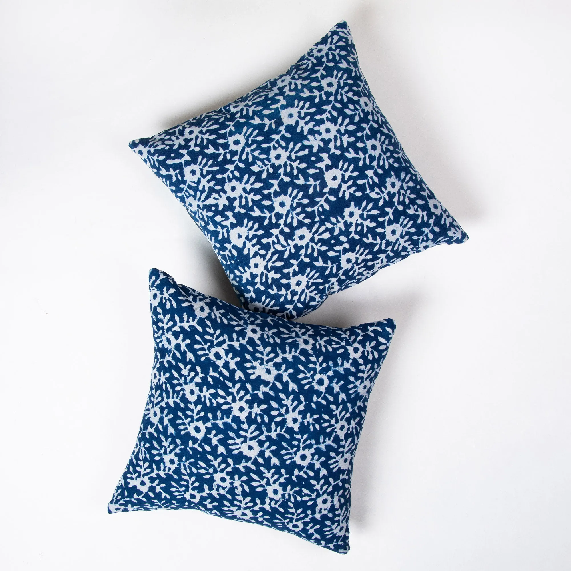 Indigo Blue Floral Printed Pure Cotton Cushion Covers