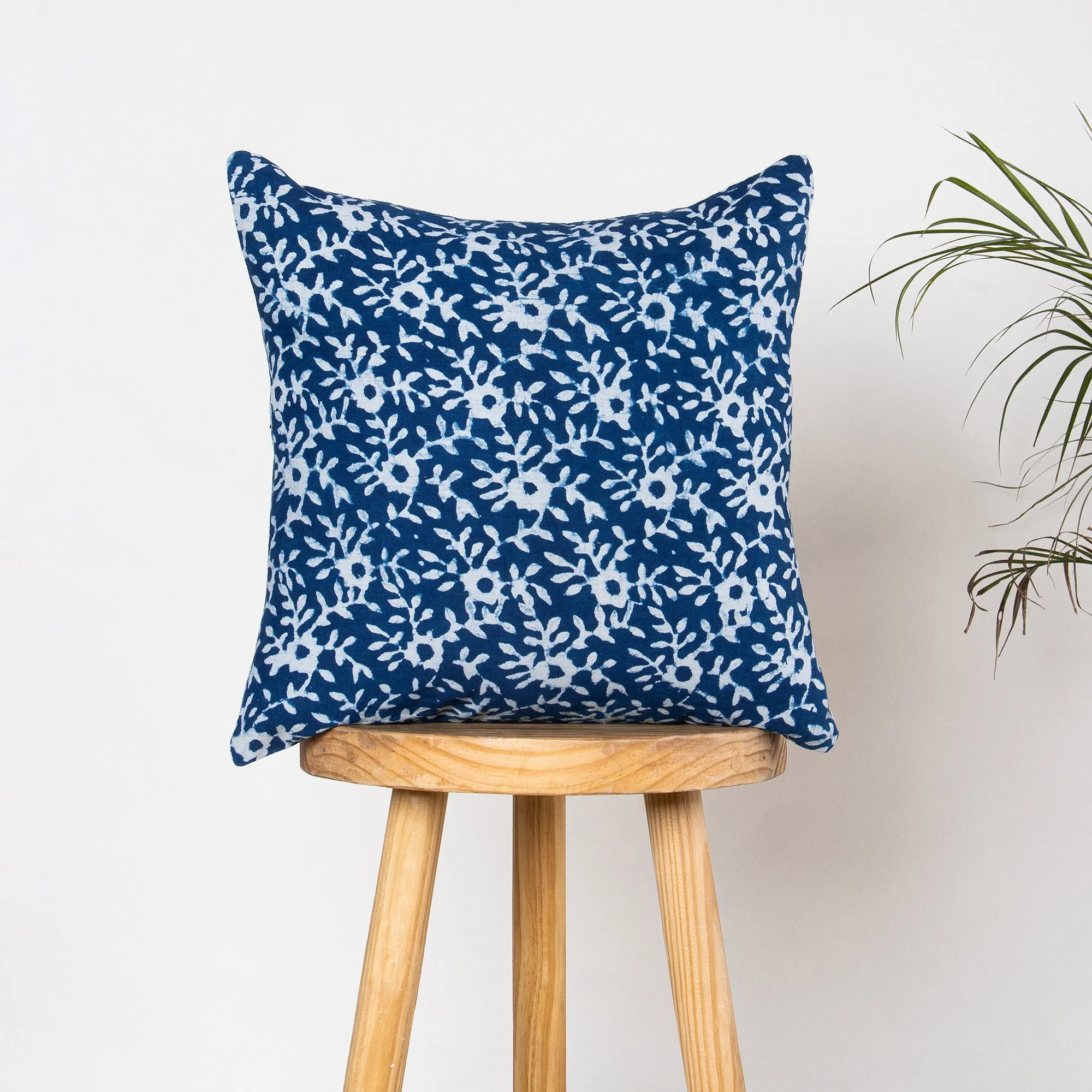 Indigo Blue Floral Printed Pure Cotton Cushion Covers