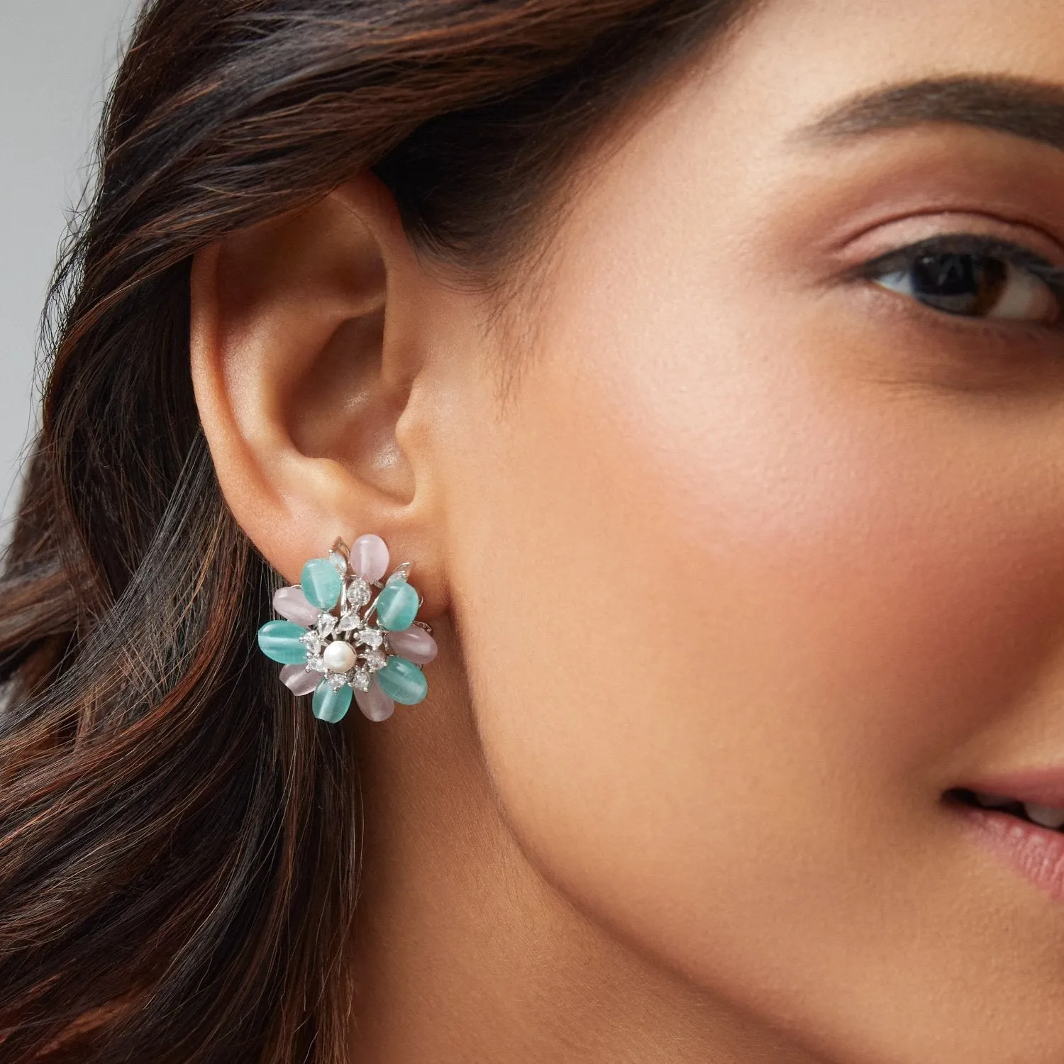 Jasmine Delicate CZ Aqua Stud Earrings