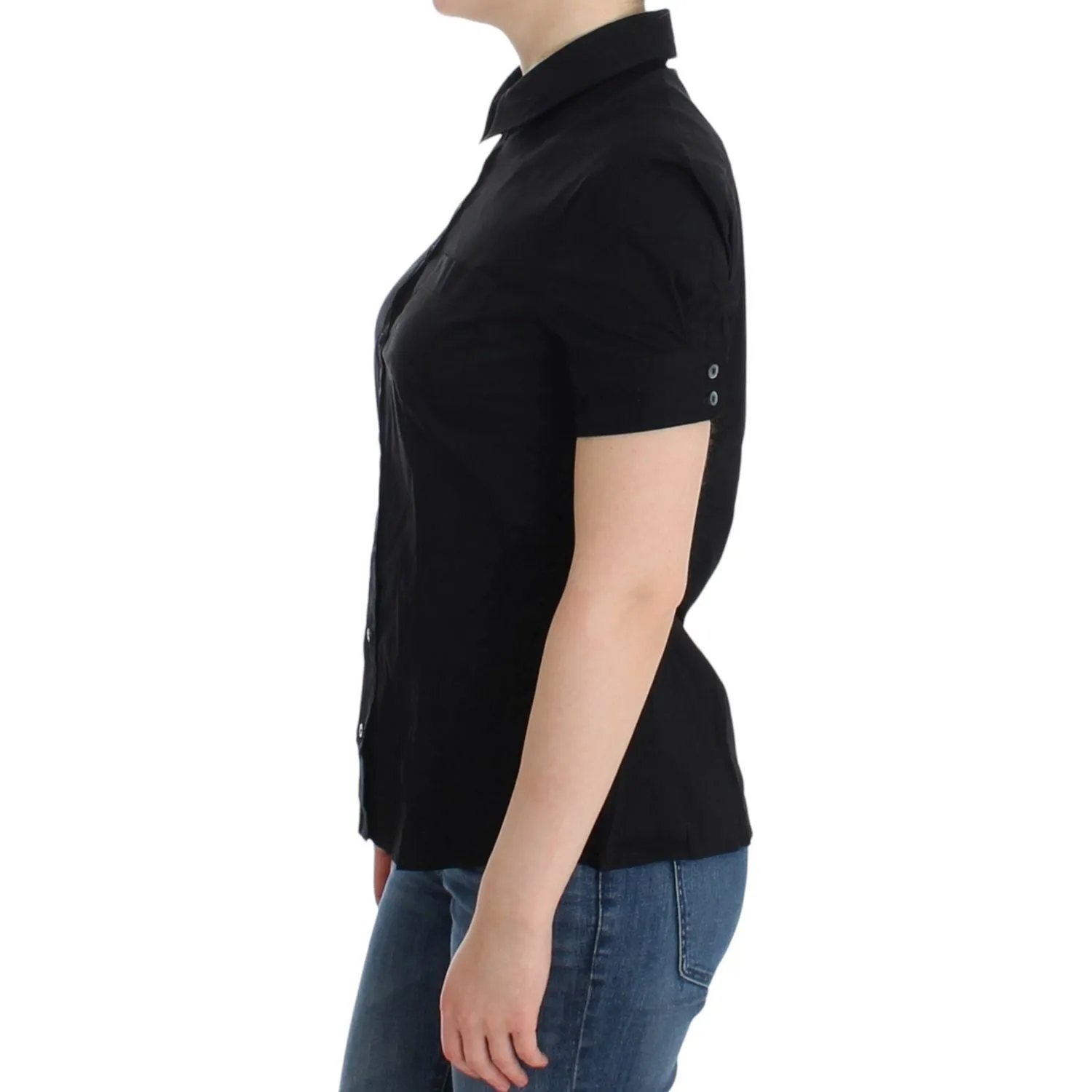 John Galliano Elegant Black Cotton Stretch Shortsleeve Blouse