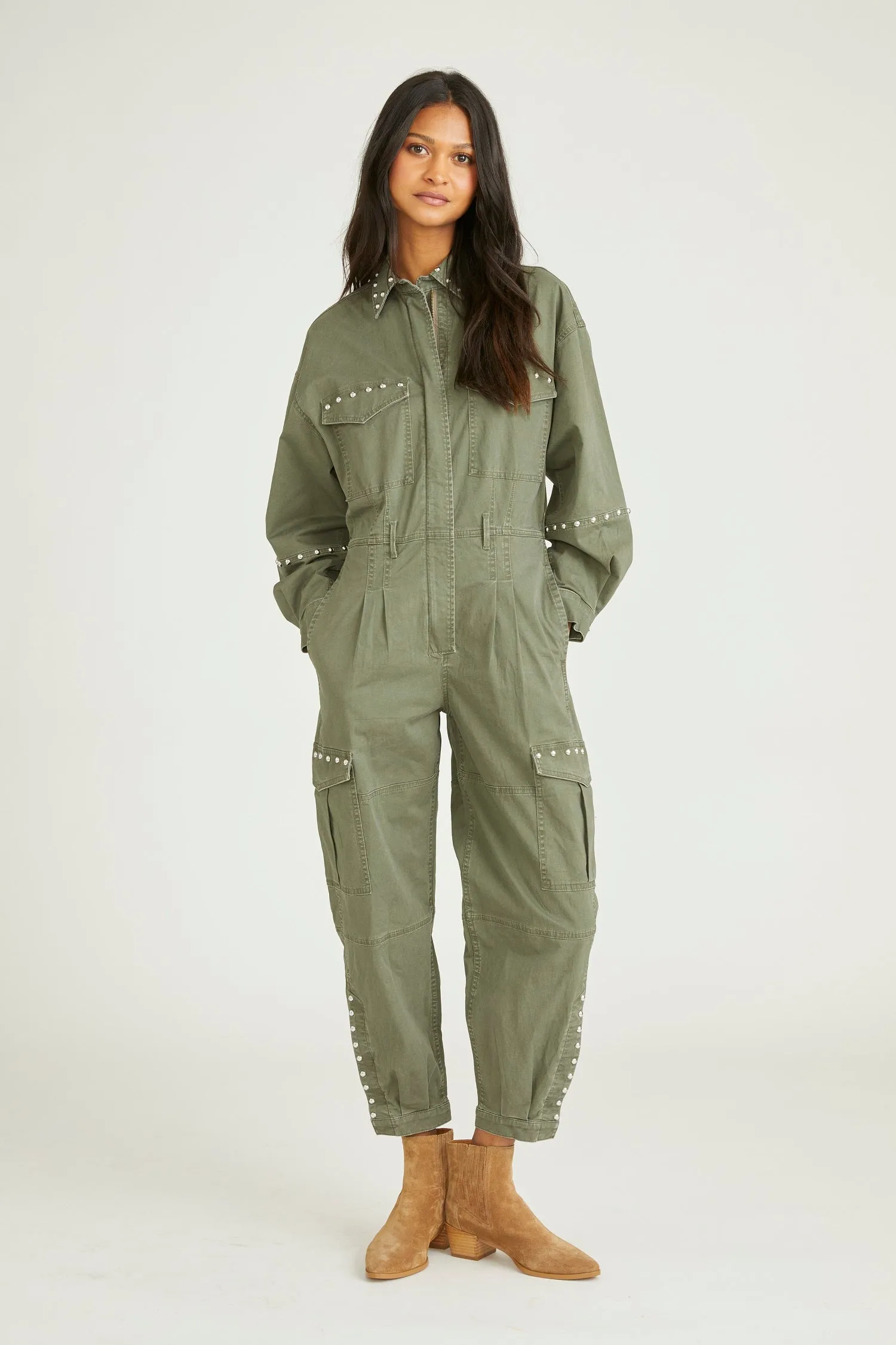 Jumpsuit - Olive Studded