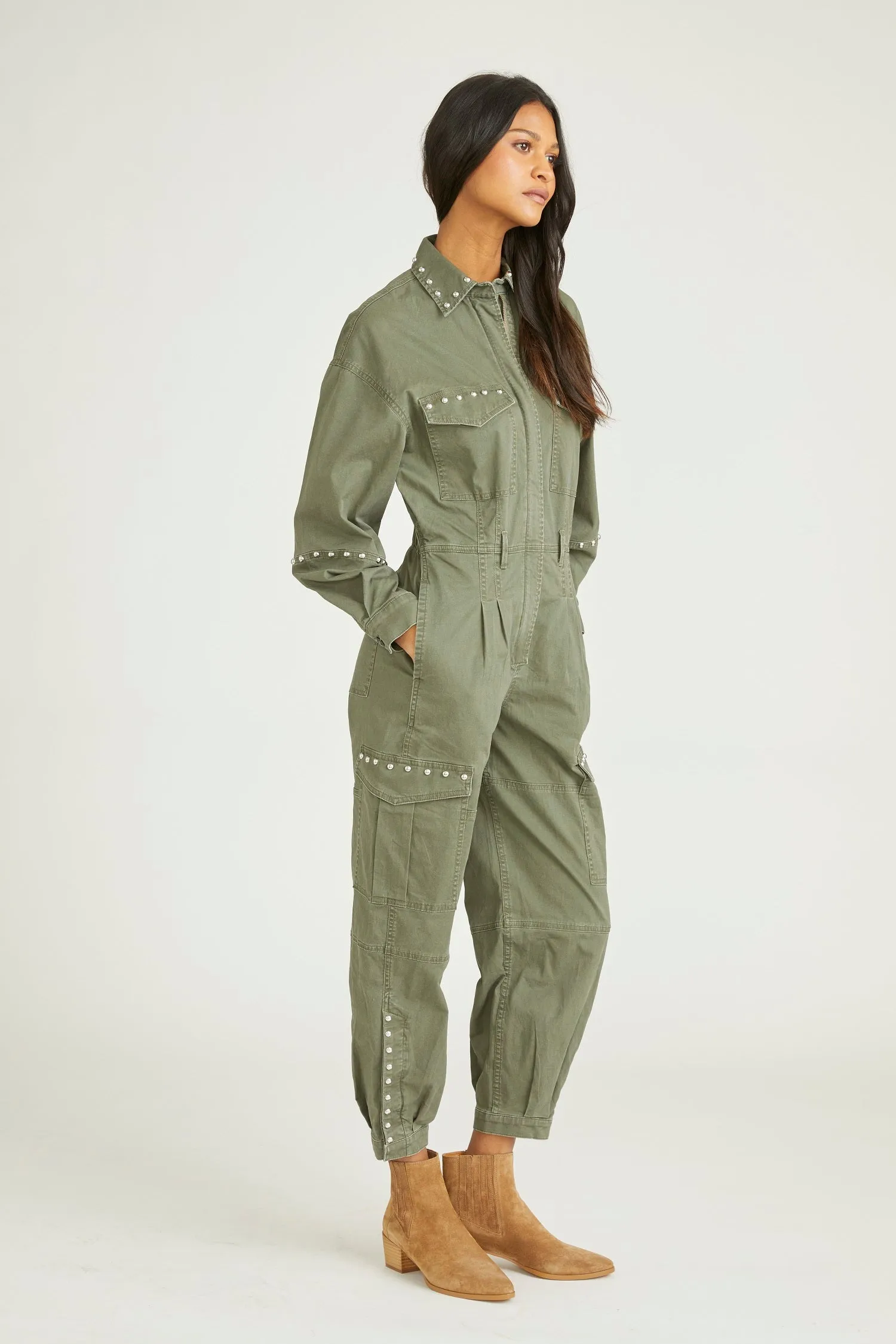 Jumpsuit - Olive Studded