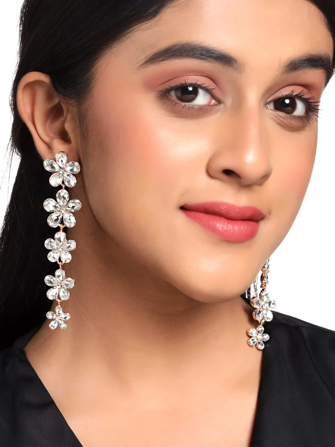 Kairangi Earrings for Women Fashion Dangler Elegant Sparkling Crystal Floral Shaped Long Danglers Earrings for Women and Girls