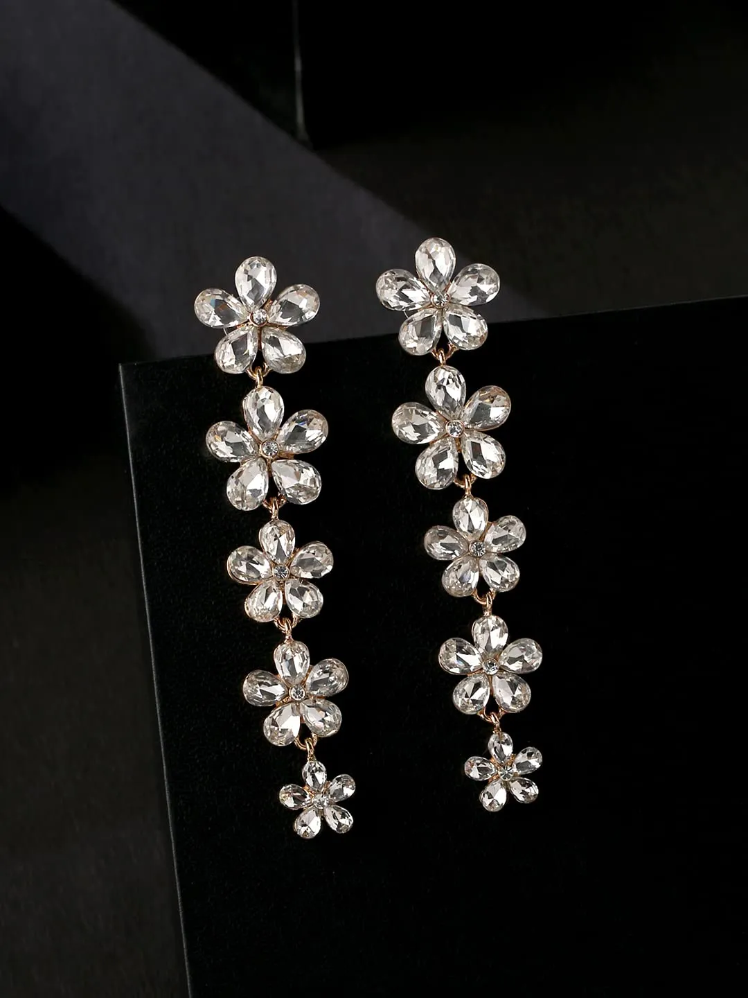 Kairangi Earrings for Women Fashion Dangler Elegant Sparkling Crystal Floral Shaped Long Danglers Earrings for Women and Girls