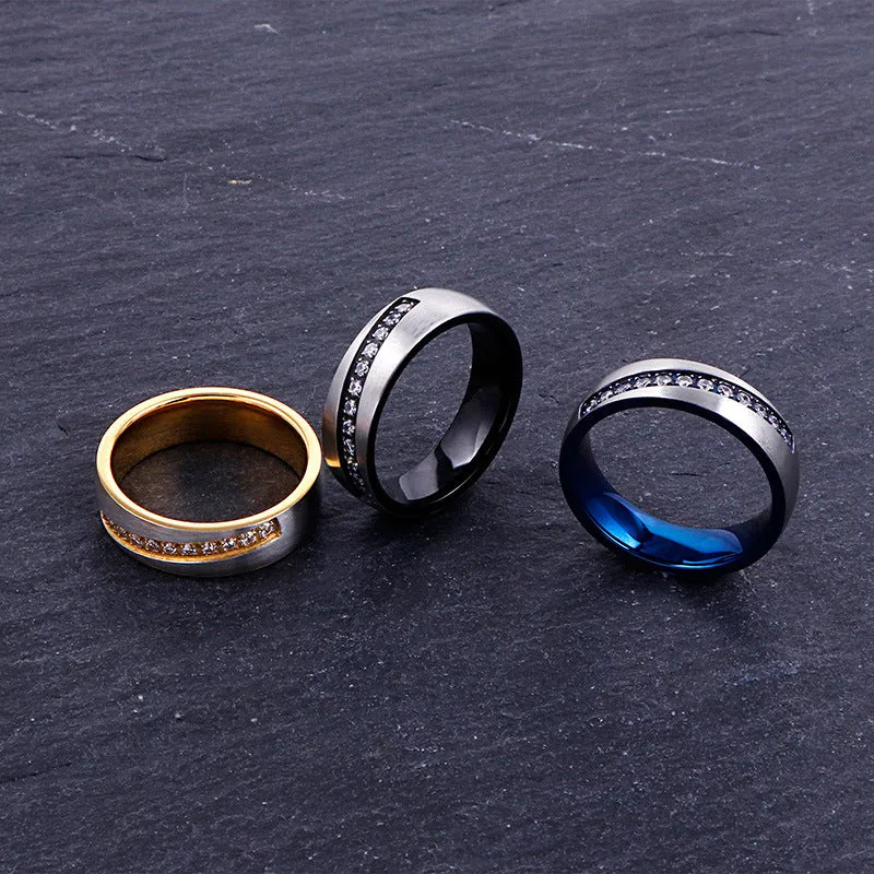 Korean-Inspired Zircon-Studded Titanium Steel Rings for Men and Women - Fashionable Stainless Steel Jewelry Accessories