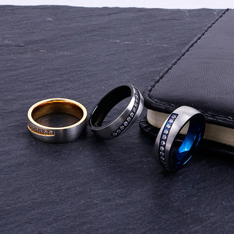 Korean-Inspired Zircon-Studded Titanium Steel Rings for Men and Women - Fashionable Stainless Steel Jewelry Accessories